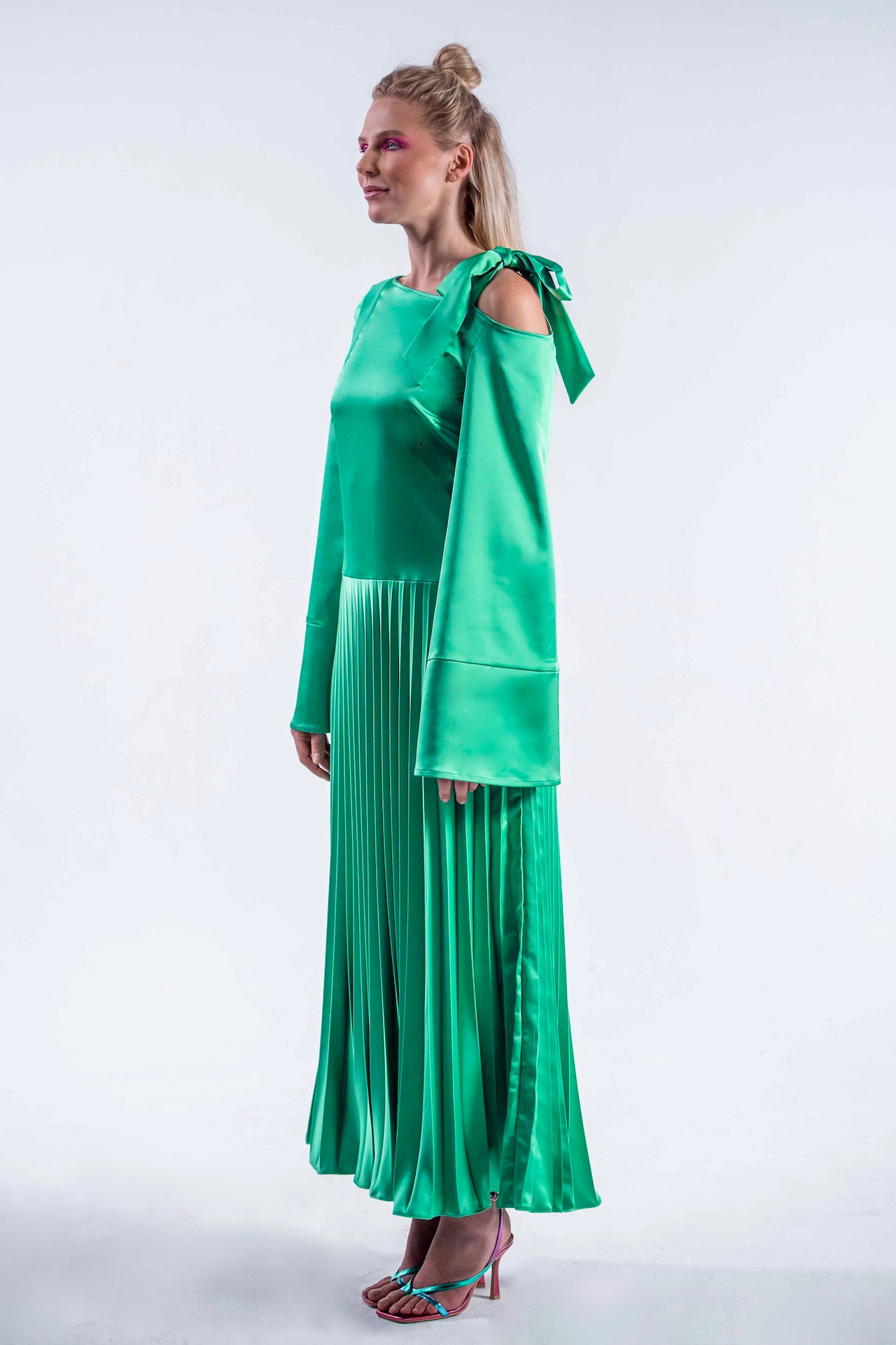 Plissee Dress | emerald green