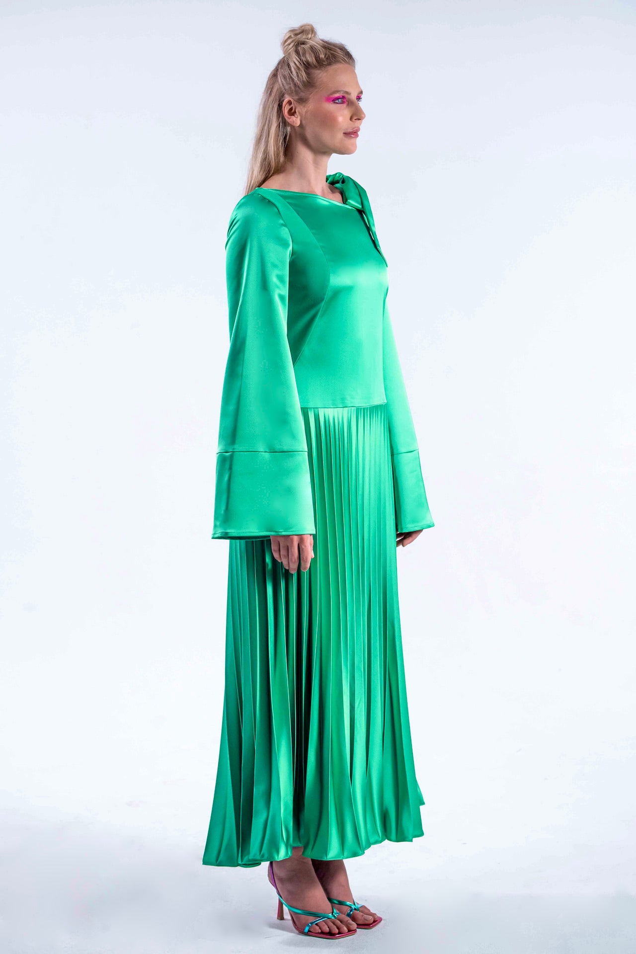 Plissee Dress | emerald green